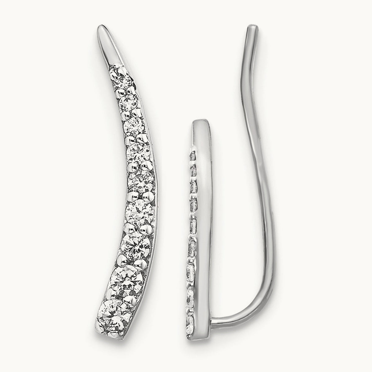 Diamond Ear Climber Earrings, 14K White Gold