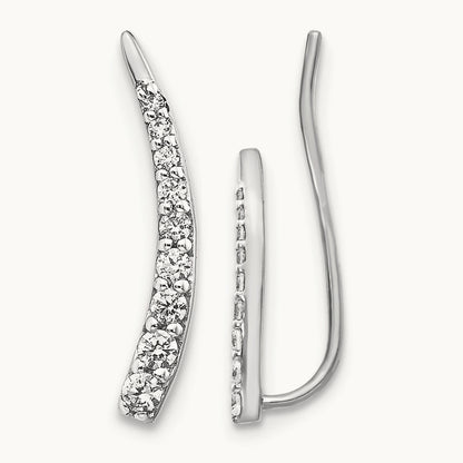 Diamond Ear Climber Earrings, 14K White Gold