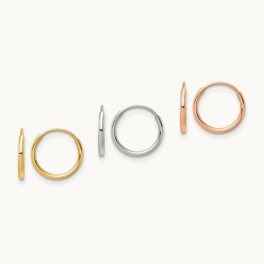Tri Color 3-pair Hoop Earrings Set, 14K