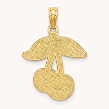 Cherries With Enamel Leaf Charm, 14K