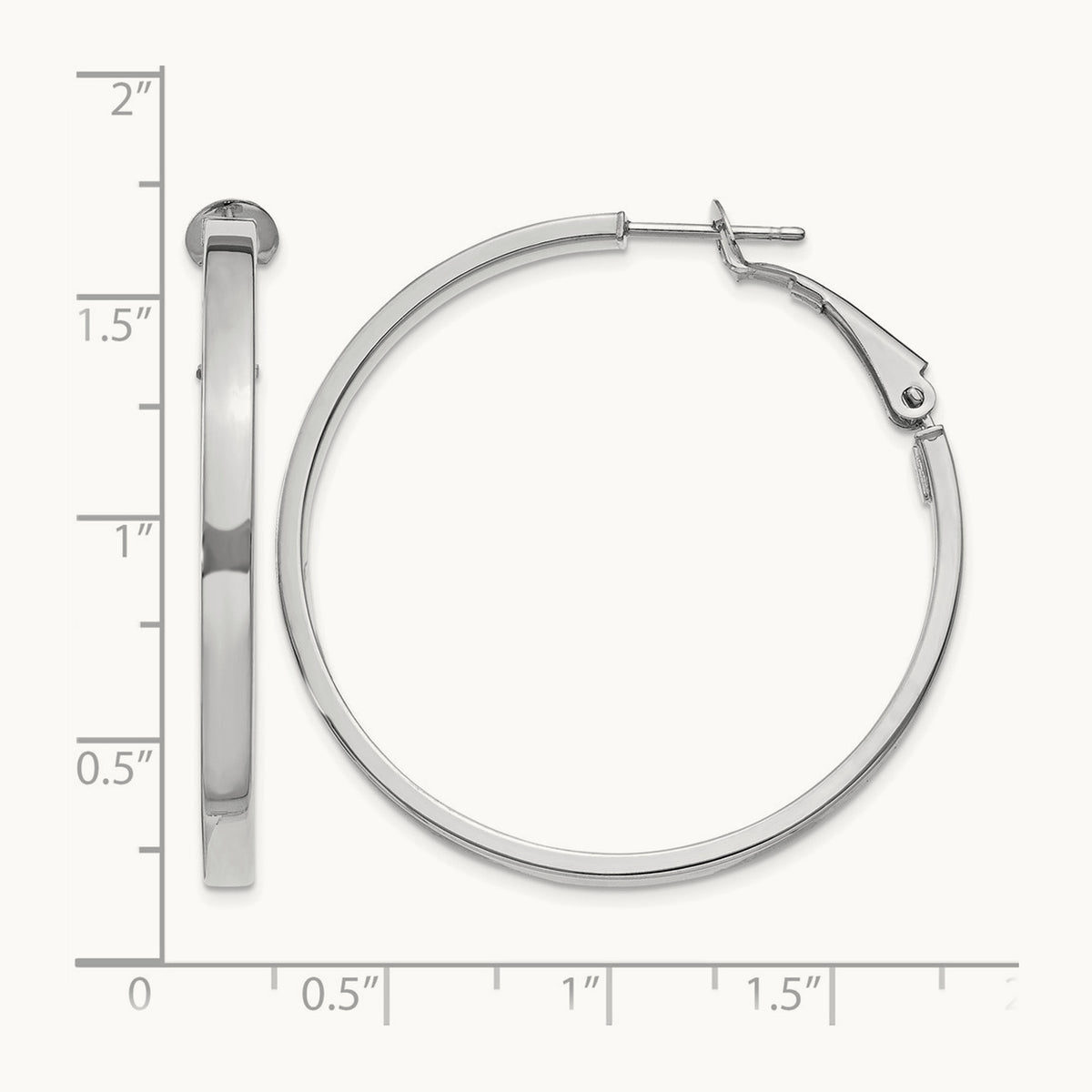 Polished Square Tube Round Hoop Earrings — 14K White Gold, 3x40mm