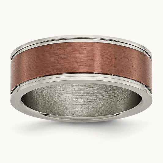 Brushed Center Brown IP-plated Grooved Edge Band — photo set