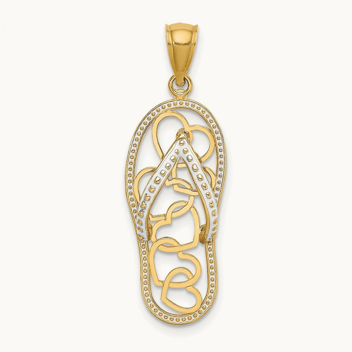 Multi Heart Flip-Flop w/ White Enamel Charm, 14K