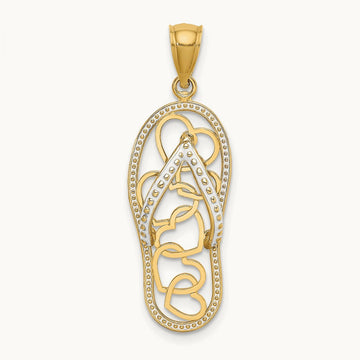 Multi Heart Flip-Flop w/ White Enamel Charm, 14K