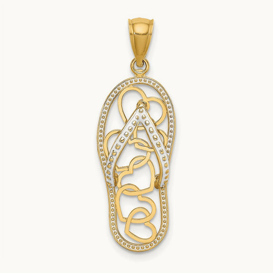 Multi Heart Flip-Flop w/ White Enamel Charm, 14K