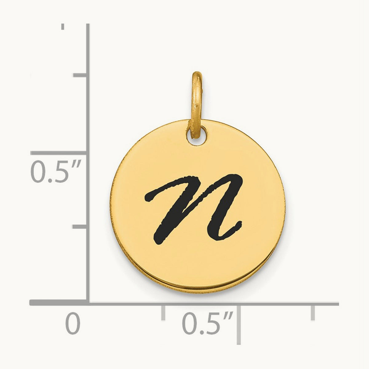 Polished Black Enamel Initial Disk Charm — 14K Yellow Gold, N