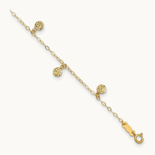 Hollow Dangle Circle 9in Plus 1in ext. Anklet, 14K