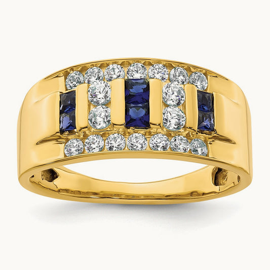 Created Sapphire Men's Ring, 1.25 ct tw Lab-Grown Diamond