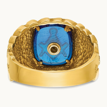 IBGoodman Men's Nugget Texture & Created Sapphire Masonic Ring, 14K