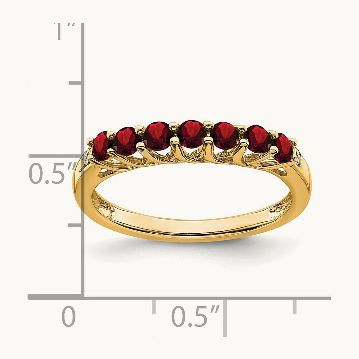 Garnet and Diamond 7-stone Ring — 14K Yellow Gold