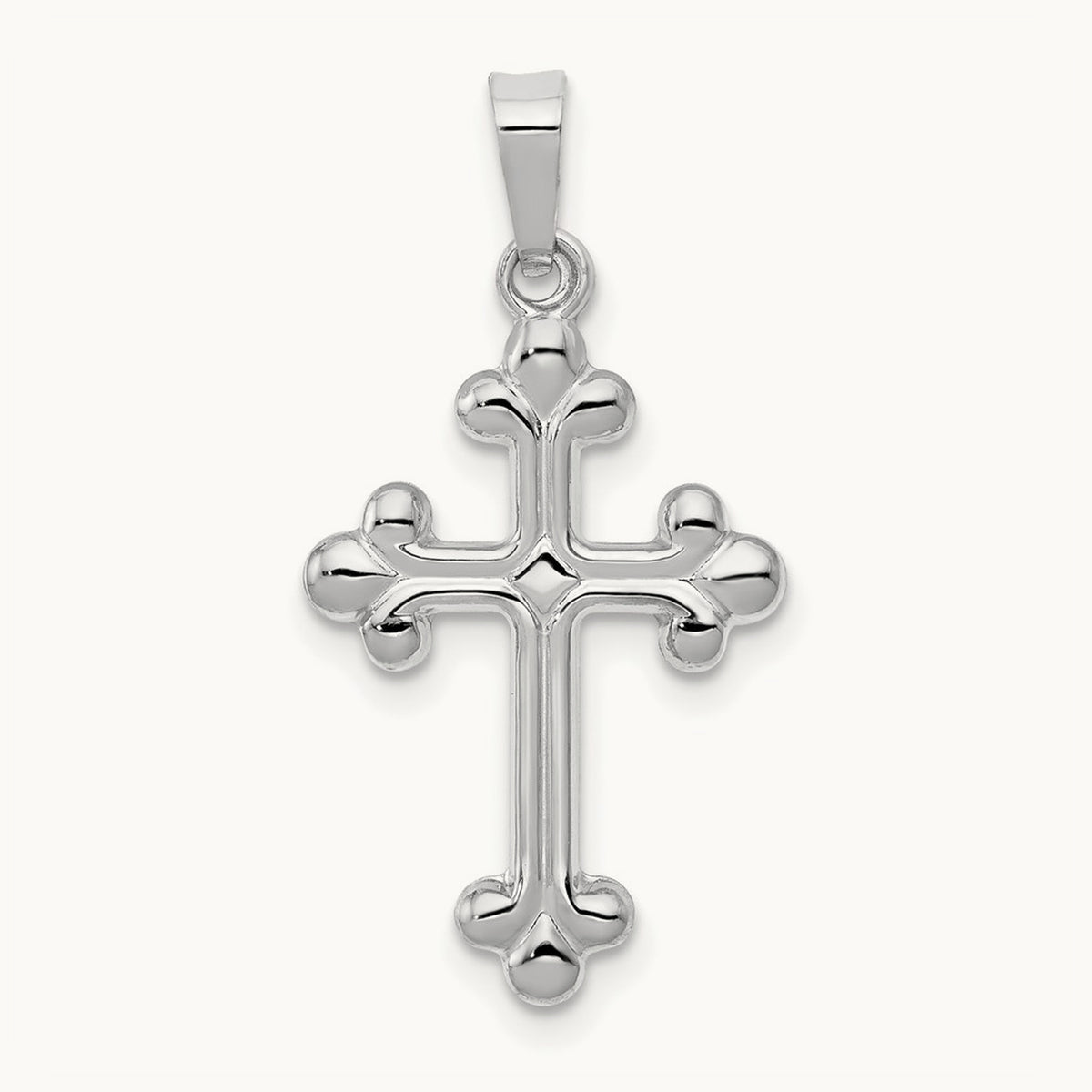 Polished Budded Cross Pendant — 14K White Gold