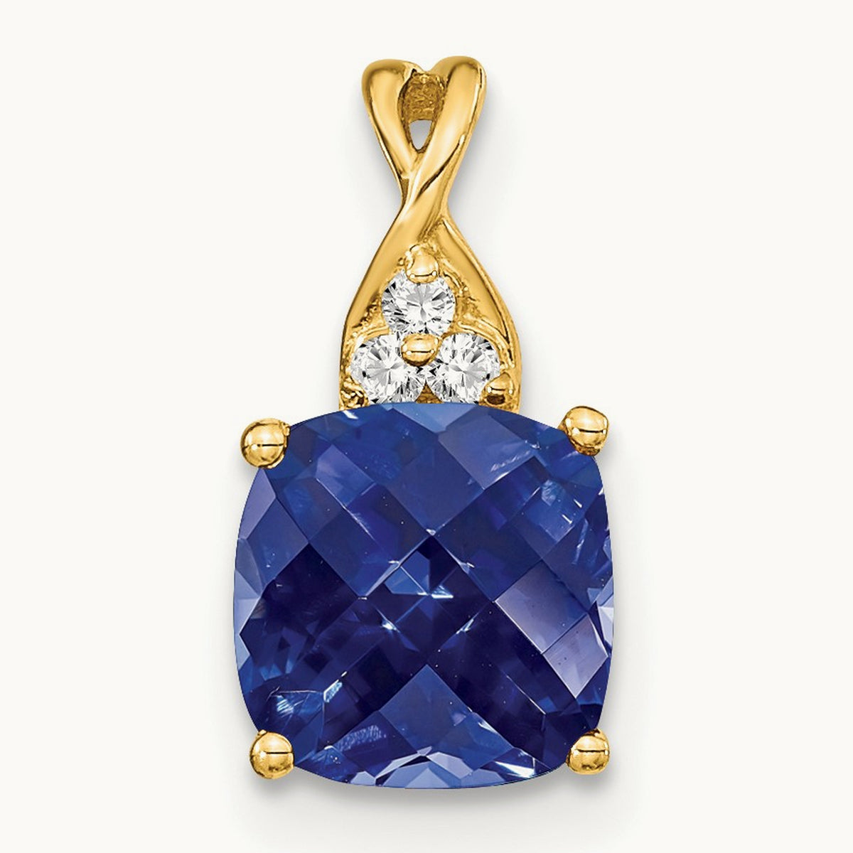 Checkerboard Created Sapphire and Diamond Pendant, 14K