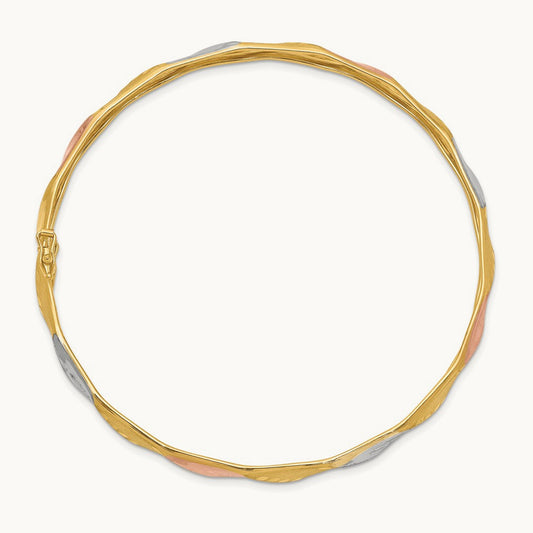 w/White and Rose Rhodium Polished Satin D/C Flex Bangle, 14K