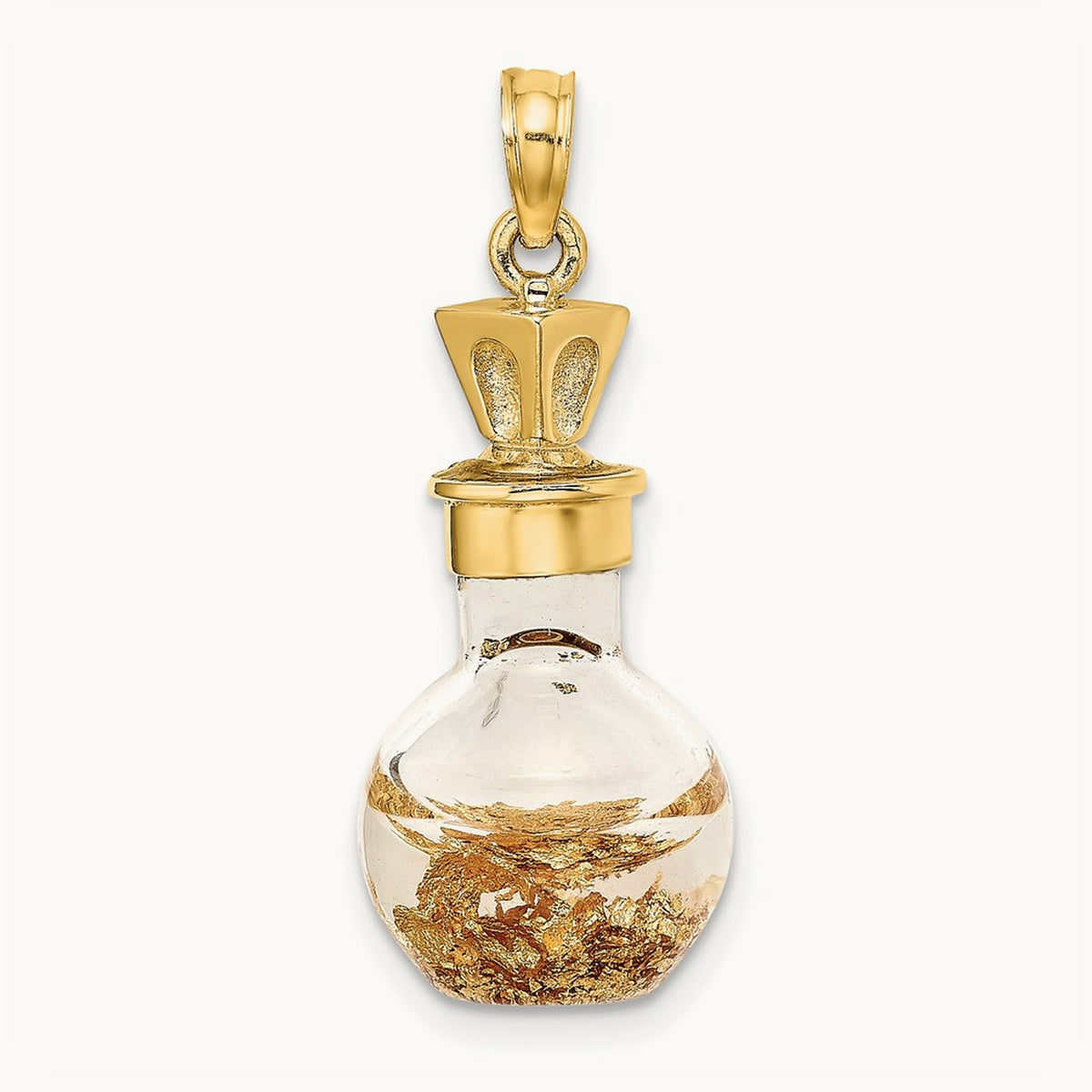 3-D Gold Leaf In Bottle Charm, 14K