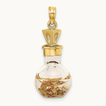 3-D Gold Leaf In Bottle Charm, 14K