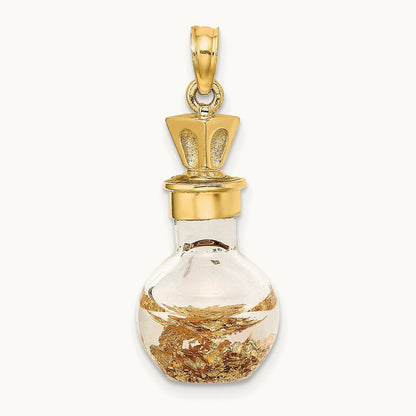 3-D Gold Leaf In Bottle Charm, 14K