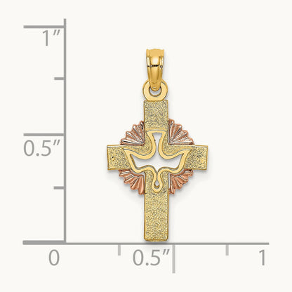 Cut-Out Dove On Cross Charm, 14K Two-tone