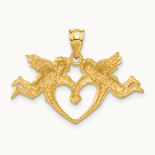 Satin Angels Heart Pendant, 14K