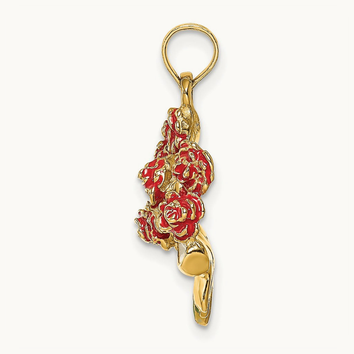 Enameled Bouquet of Red Roses, 14K