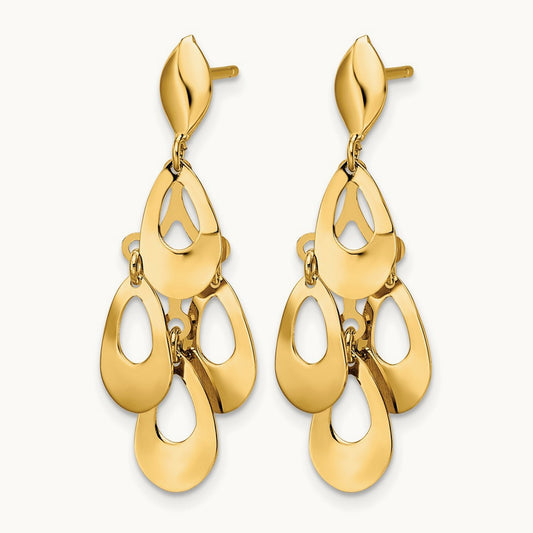 Polished and Brushed Post Dangle Chandelier Earrings, 14K — Leslie's