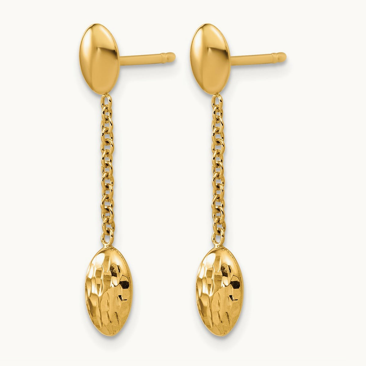 Polished and Dia-cut Oval Fancy Dangle Post Earrings, 14K — Leslie's