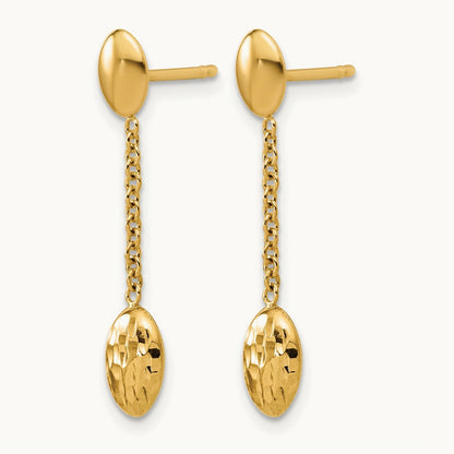 Polished and Dia-cut Oval Fancy Dangle Post Earrings, 14K — Leslie's