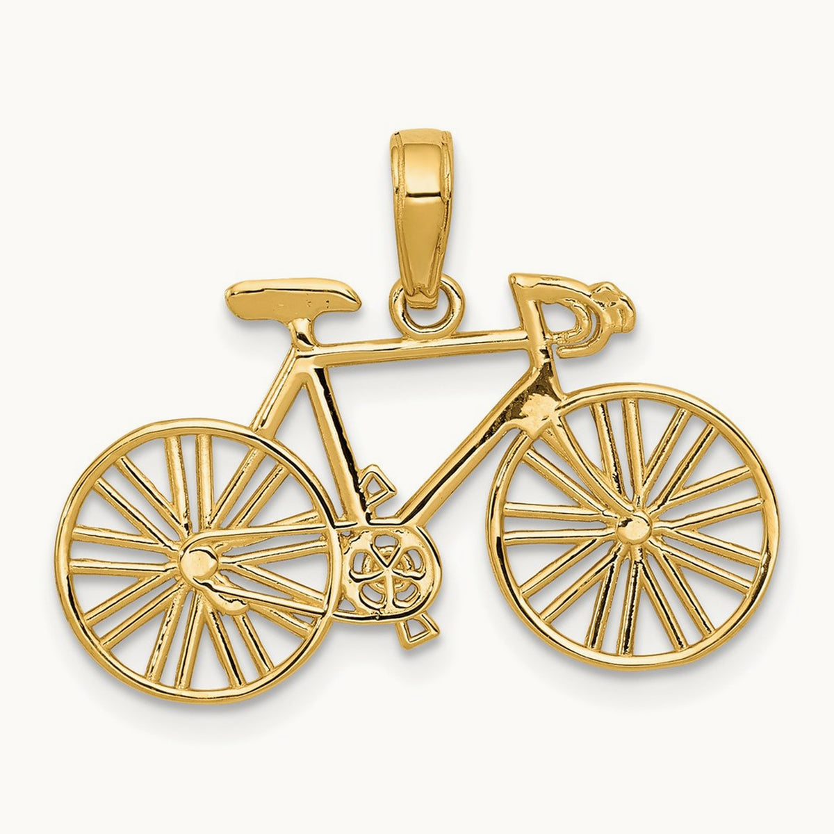 Polished Bicycle Charm — 14K Yellow Gold