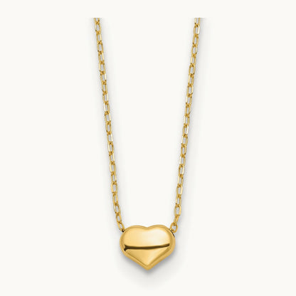 Polished Heart 16.5in Necklace — 14K Yellow Gold