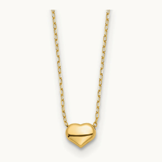 Polished Heart 16.5in Necklace — 14K Yellow Gold