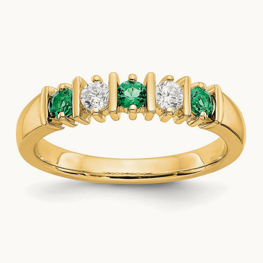 Diamond w/Emerald Band, 14K Yellow Gold