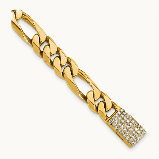 8mm Polished Figaro Bracelet, 1.00 ct tw Lab-Grown Diamond