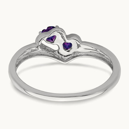 Amethyst and Diamond 2-stone Heart Ring, 14K White Gold