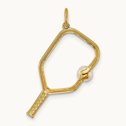 Polished Freshwater Cultured Pearl Pickleball Pendant, 14K