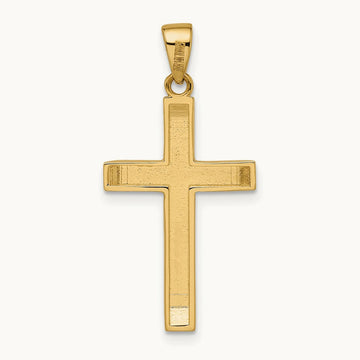 Satin/Polished Beveled Medium Latin Cross Pendant, 14K