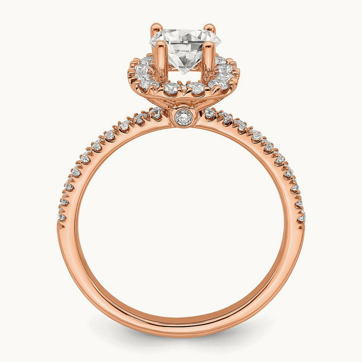 Round Halo Engagement Ring, 0.75-1.00 ct tw Lab-Grown Diamond — 1 ct, 14K Rose Gold, 7