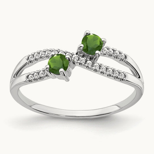Two-stone Peridot and Diamond Ring, 14K White Gold