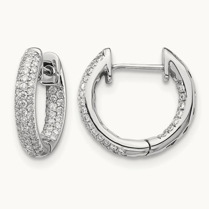 Diamond Hinged Hoop Earrings, 14K White Gold
