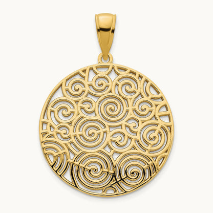 Fancy Filigree Disc Pendant, 14K