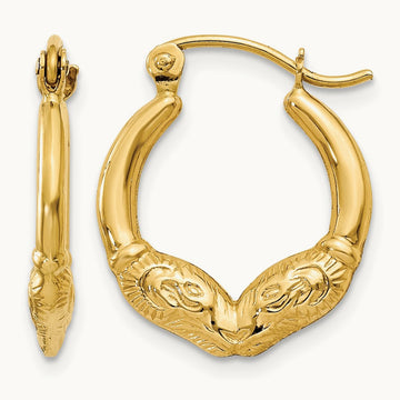 Ram Head Hoop Earrings, 14K