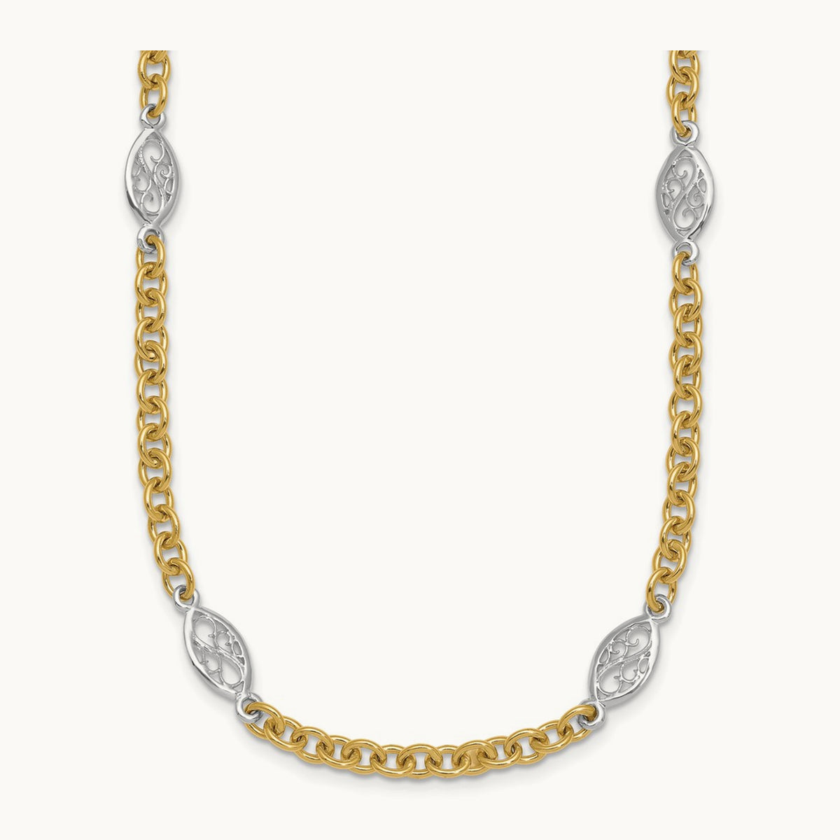Polished Fancy Chain Necklace, 6.5mm, 14K Two-tone
