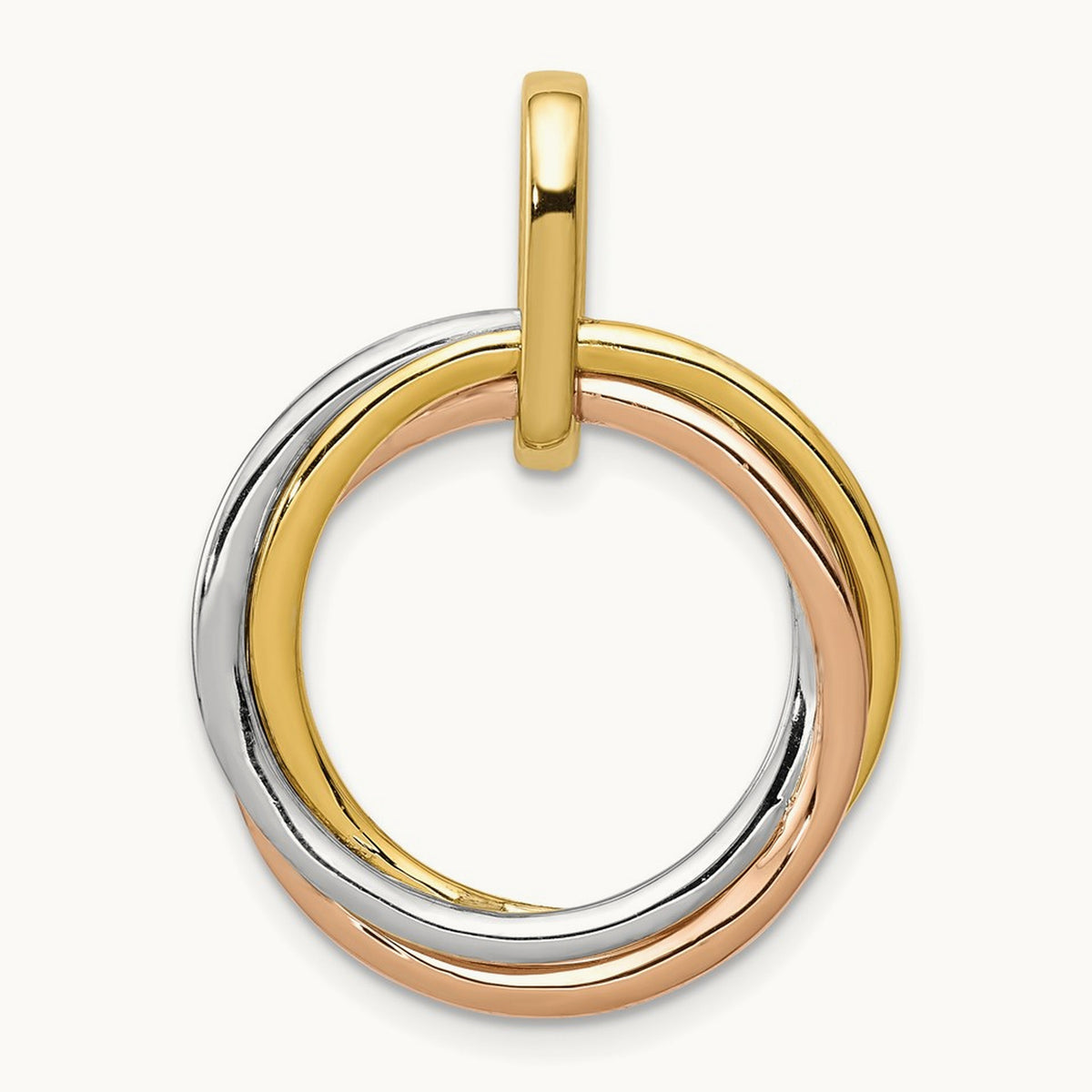 Tri-color 1/10ct. Diamond Intertwined Circles Pendant, 14K