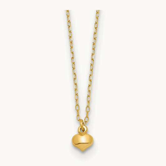 Polished Puffed Heart 16.5 inch Necklace, 14K