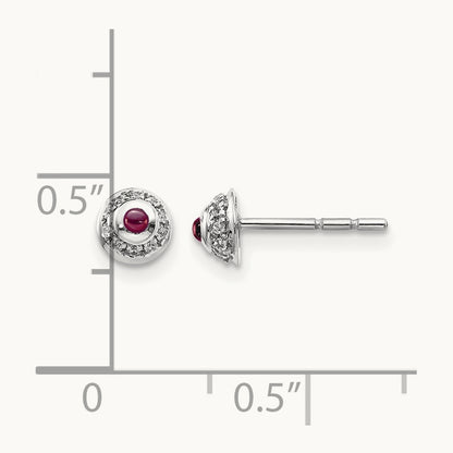 Diamond and Cabochon Rhodolite Garnet Earrings, 14K White Gold