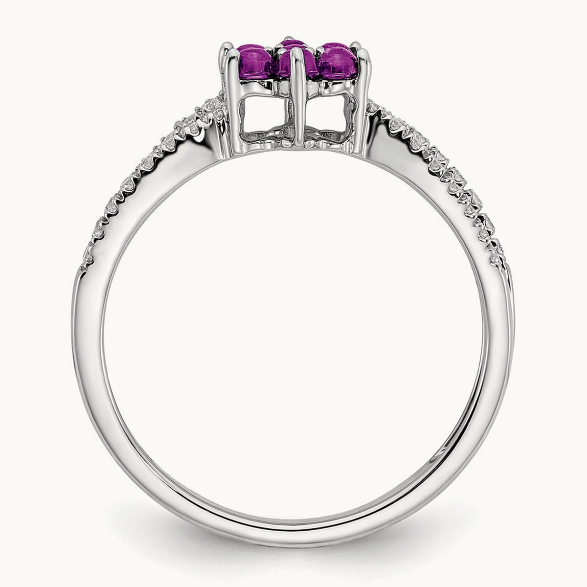 Amethyst and Diamond Floral Ring, 14K White Gold