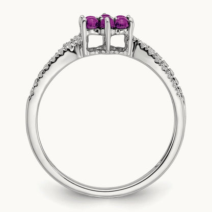 Amethyst and Diamond Floral Ring, 14K White Gold