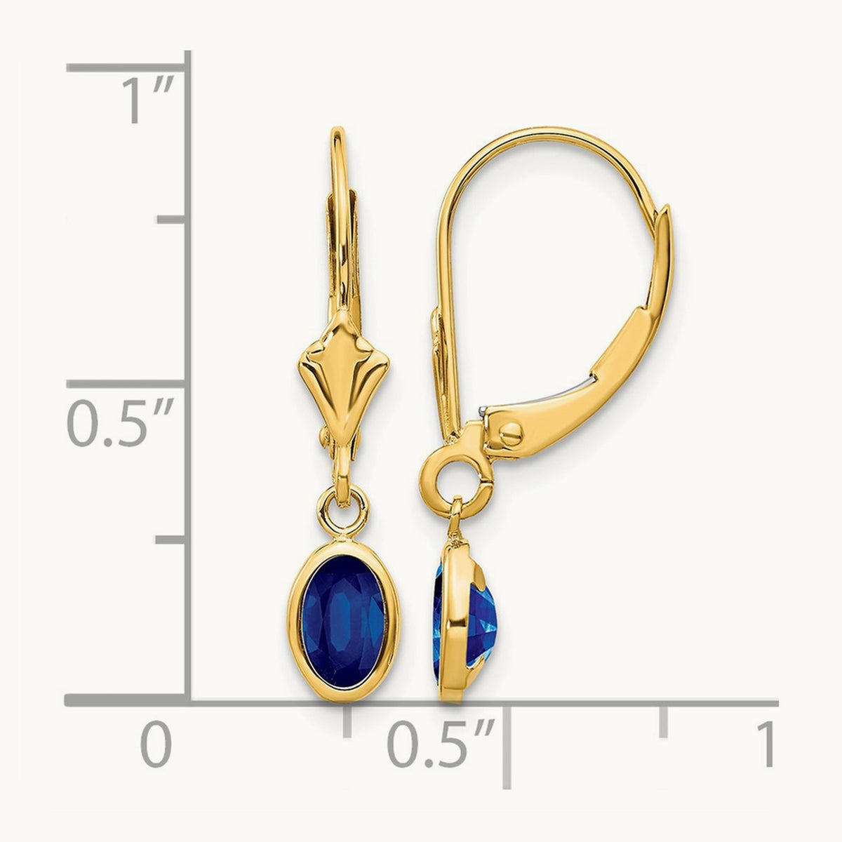 6x4 Oval Bezel September/Sapphire Leverback Earrings — 14K Yellow Gold