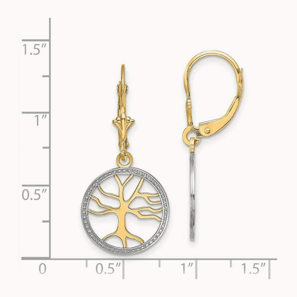 Tree of Life w/ RH Round Frame Leverback Earrings, 14K