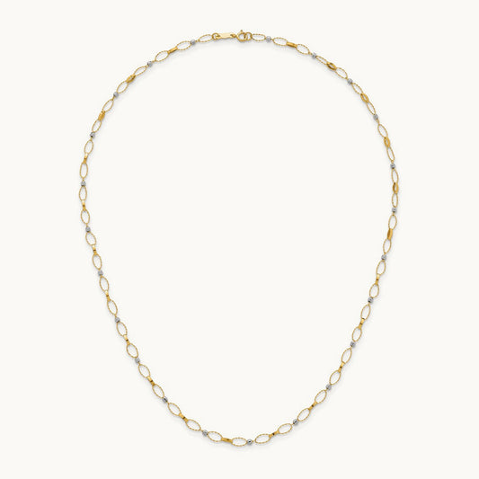Polished and Diamond-cut Fancy Open Link 18in Necklace, 14K Two-tone