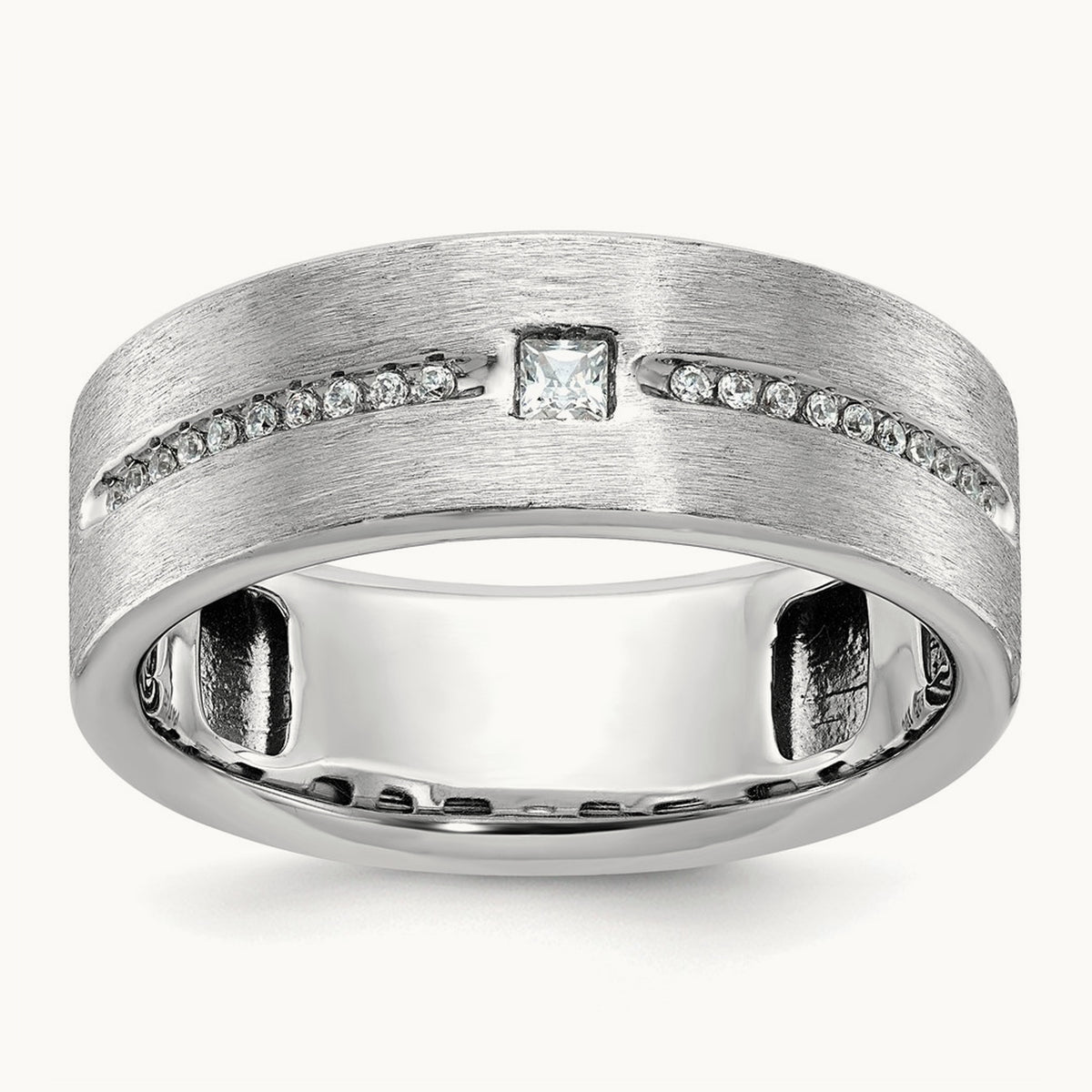 IBGoodman Men's Polished and Satin AA Diamond Ring, 14K White Gold