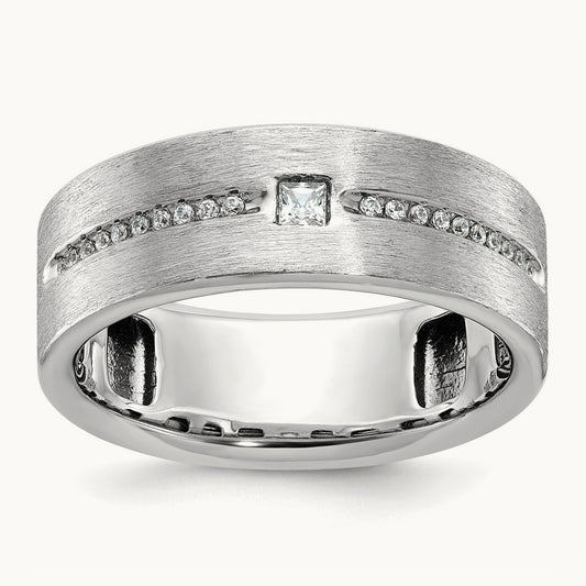 IBGoodman Men's Polished and Satin AA Diamond Ring, 14K White Gold